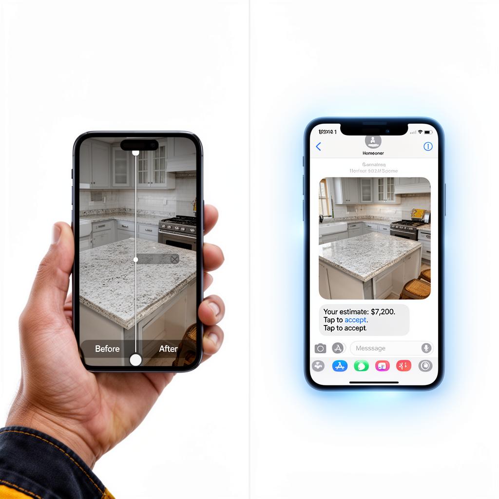 Phone showing AI render and SMS quote
